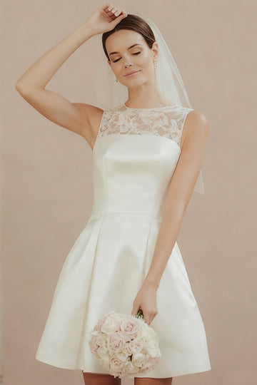 White Satin A-Line Mini Bridal Shower Dress